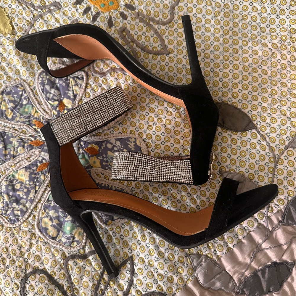 Catherine Malandrino “Stella” Black and Rhinestone Stiletto Heels Open-Toe